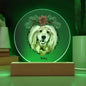 Christmas Circle Acrylic Plaque, Wooden Slice LED Green