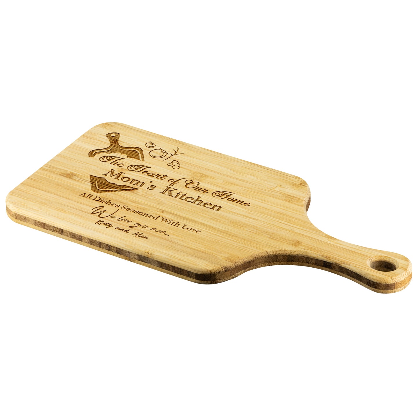 MOM'S PERSONALIZED BAMBOO CUTTING BOARD WITH HANDLE