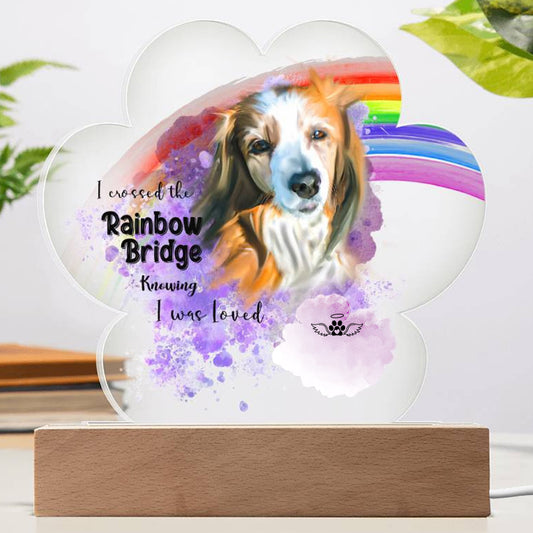 Custom Watercolor Pet I Crossed The RainBow Bridge - Memorial Personalized Custom Paw Shaped Acrylic Plaque